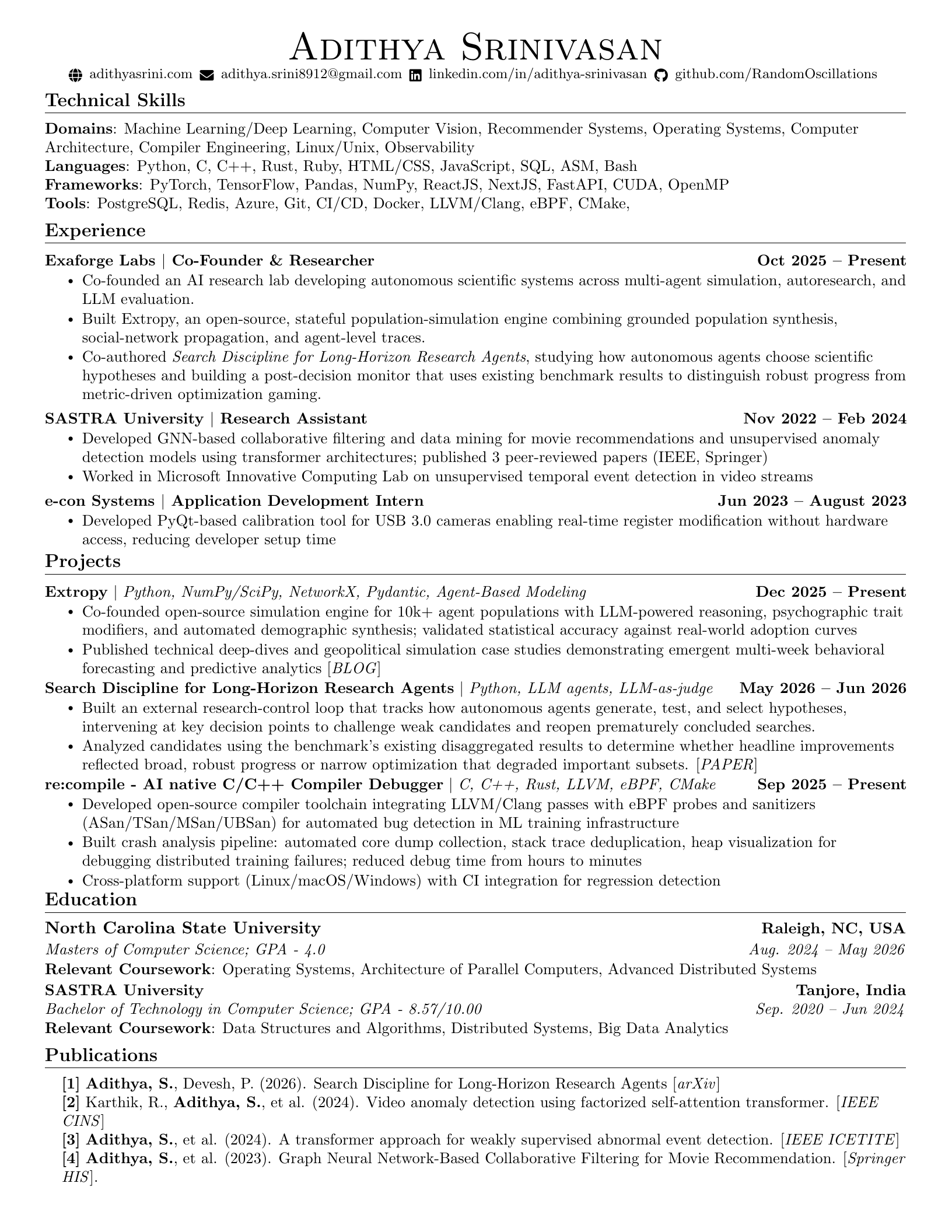Preview of Adithya Srinivasan's curriculum vitae